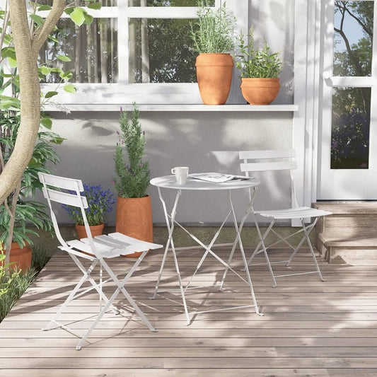 Ensemble bistro, 2 chaises pliantes et 1 table ronde, différentes couleurs, mobilier de jardin, acier enduit de poudre, ensemble bistro pour balcon
