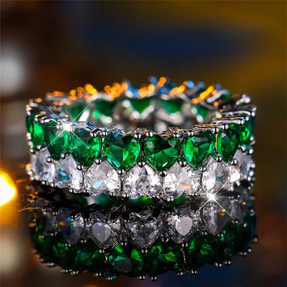 Bague de Luxe en Forme de Cœur pour Femme, Blanc, Vert, Rouge, Vintage, en Argent, pour Document de Mariage, pour Patients