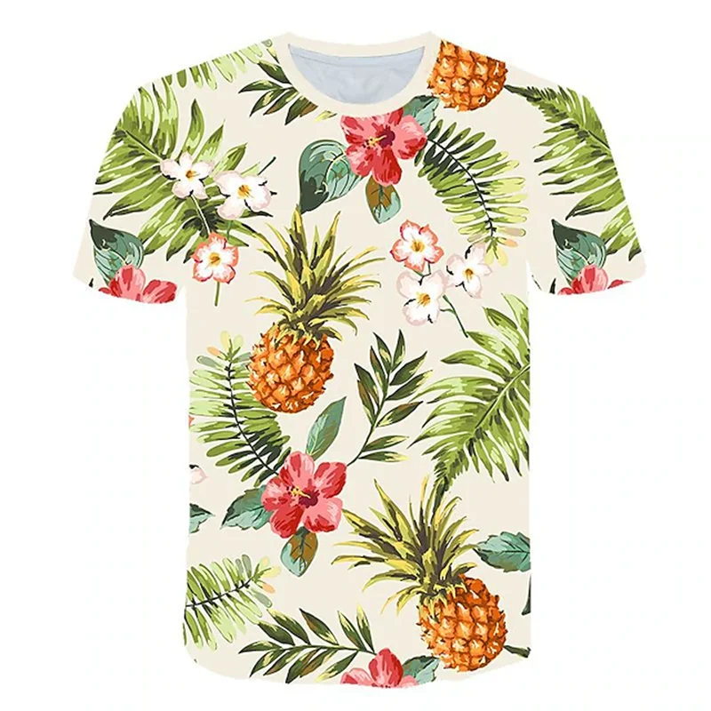 T-shirt manches courtes col ras du cou pour homme, vêtement hawaïen, imprimé Floral en 3D, plantes tropicales, feuilles d'oiseaux papillon, été