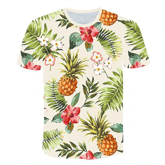 T-shirt manches courtes col ras du cou pour homme, vêtement hawaïen, imprimé Floral en 3D, plantes tropicales, feuilles d'oiseaux papillon, été