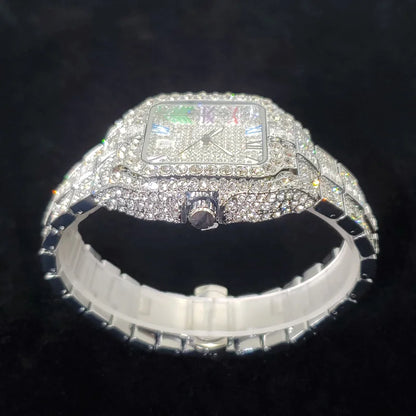 Montre en diamant de luxe pour hommes, montres numérotées colorées carrées glacées, bijoux Hip Hop Bling, Reloj zones bre pour la fête, nouvelle mode, 2025
