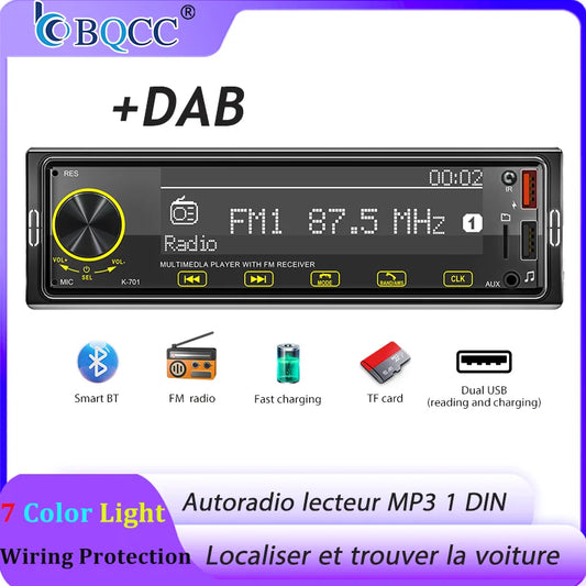 Autoradio BQCC 1DIN MP3 avec Radio DAB – Écran Tactile 2,5", Audio Puissant et Multi-Formats