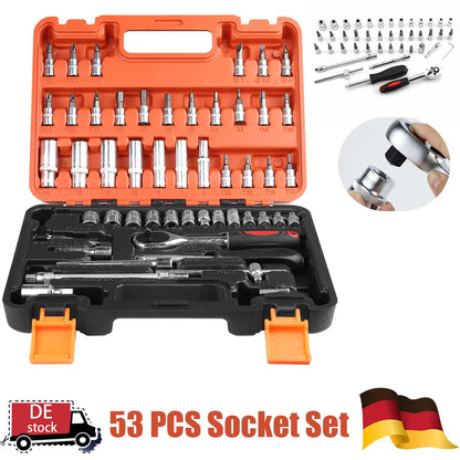 53 pièces/ensemble Kit d'outils de réparation de voiture jeu de douilles d'entraînement outils de réparation de voiture clé dynamométrique à cliquet Combo outil de réparation automobile jeu de douilles d'embout