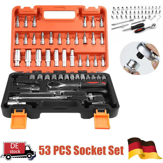 53 pièces/ensemble Kit d'outils de réparation de voiture jeu de douilles d'entraînement outils de réparation de voiture clé dynamométrique à cliquet Combo outil de réparation automobile jeu de douilles d'embout