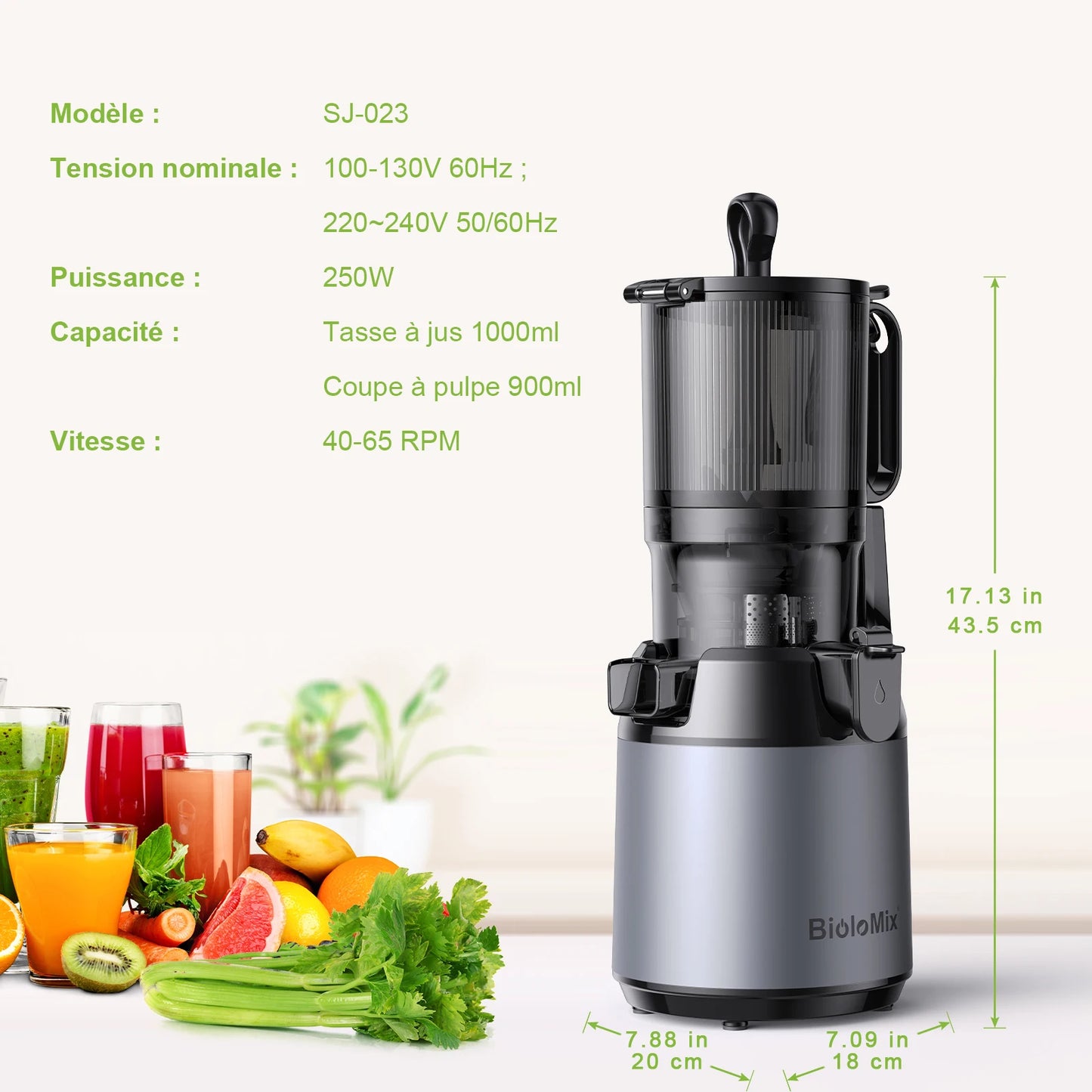 Extracteur de Jus Lent Biolomix SJ-023 – Grande Capacité &amp; Triple Filtre
