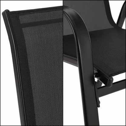 4 pièces chaises de jardin acier-fer + tissu Casseline pliant dossier haut chaise de balcon chaise de Camping sièges extérieurs groupe noir