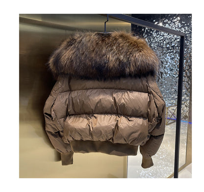 Doudoune d'hiver pour femmes avec capuche et col en fourrure naturelle