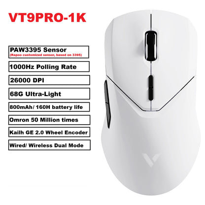 Rapoo VT9PRO – Souris de jeu sans fil légère 68g, 26000 DPI, autonomie 160H