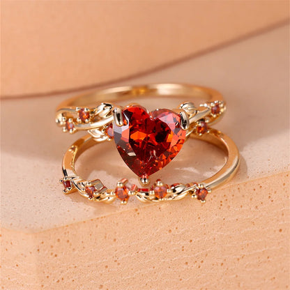 Ensemble de bagues en forme de cœur pour femmes, bleu Royal, vert, noir, rouge, couleur or Rose, Zircon blanc, bandes de mariage, bijoux pour la fête des mères