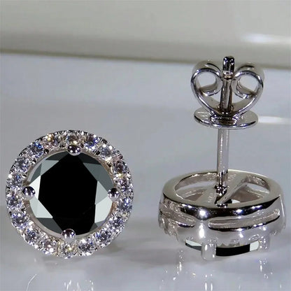 Boucles d'oreilles classiques en pierre ronde à quatre griffes pour femmes, cristal arc-en-ciel, Zircon multicolore, couleur argent, bijoux de fiançailles