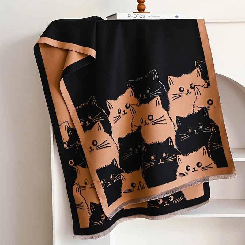 🧣 Écharpe Jacquard Chat IROJEFF – Douceur & Chaleur Hivernale