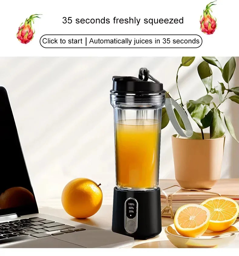 Nouveau presse-agrumes Portable double usage tasse de jus USB 4000mAh batterie intérieur extérieur mélangeur de fruits 4 lames Smoothie bouteille de jus tasse mélangeur