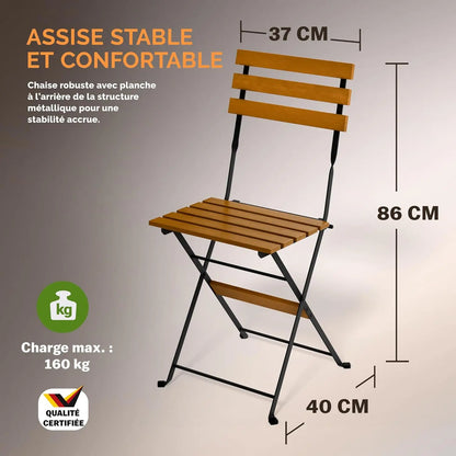 Ensemble de meubles de balcon, 1 table et 2 chaises pliantes en bois d'acacia pour l'extérieur, ensemble de meubles de patio de jardin
