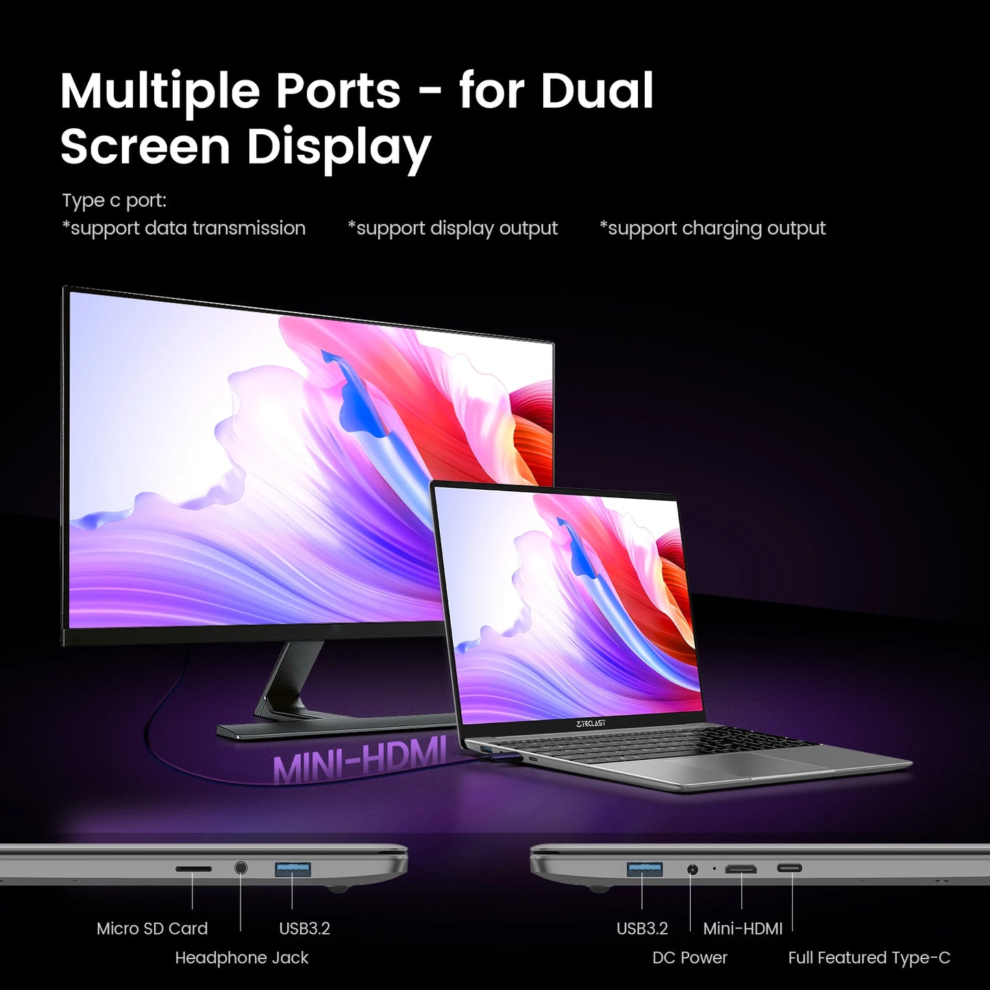 【Nouveau】 Ordinateur portable Teclast F16Pro 15,6" 1920X1080, 12 Go / 16 Go de Ram, 256 Go / 512 Go Rom, clavier rétroéclairé, pour Intel N95, Mini-Hdmi