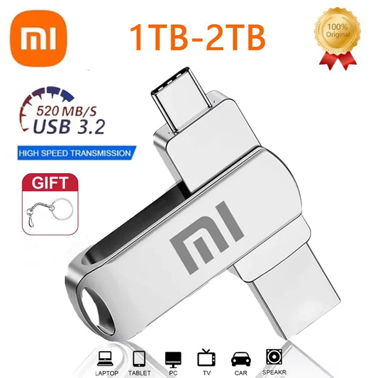 Xiaomi Flash Drives 2 To Usb 3.2 métal haute vitesse 1 To 512 Go bâton étanche SSD stockage PC téléphone transfert de données Portable