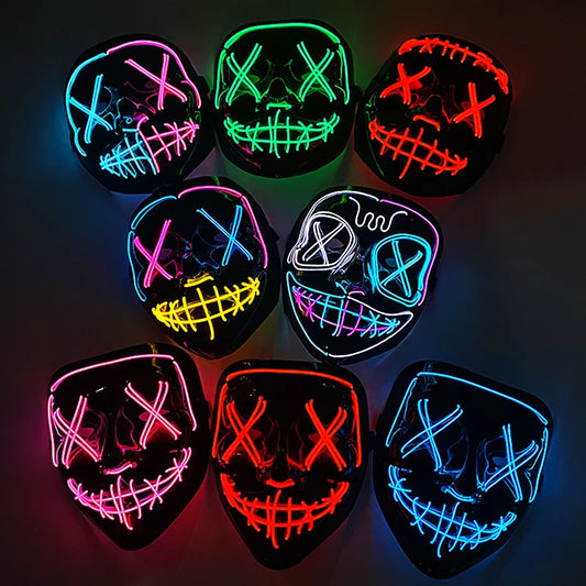 Masque Néon Lumineux EL – Halloween, Cosplay et Purge Effrayant pour Adultes