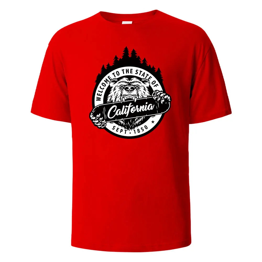 T-shirt californien 100% coton – Homme & femme, été, col rond, respirant et manches courtes