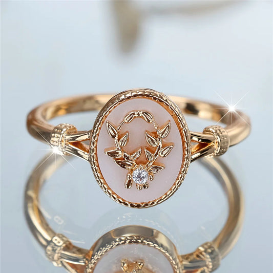 ChimFemale-Bague de Cuir oral elu Ovale en Pierre d'Émail Blanc pour Femme, Vintage, Or, Argent, Bijoux de Mariage, Cadeau
