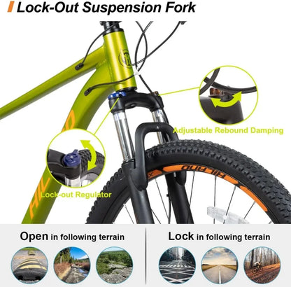 29 inch Mens Mountain Bike 17/19 inch Frame Hydraulic Disc-Brake Lock-Out Suspension Fork 16 Speeds Trail Bike