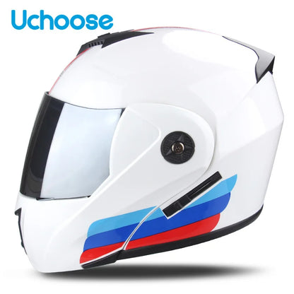 Uchoose Casque à Section transversale Double lentille Certification DOT Casque de moto de sécurité Casque à rabat modulaire Casque unisexe avec visière
