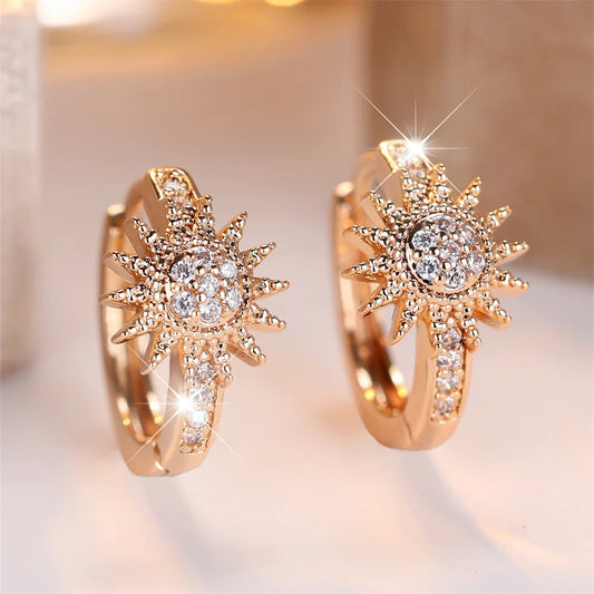 Boucles d'oreilles rondes en pierre de tournesol pour femmes, Zircon blanc, Vintage, couleur or, fleur, boucle d'oreille, bijoux de mariage, cadeaux polyvalents