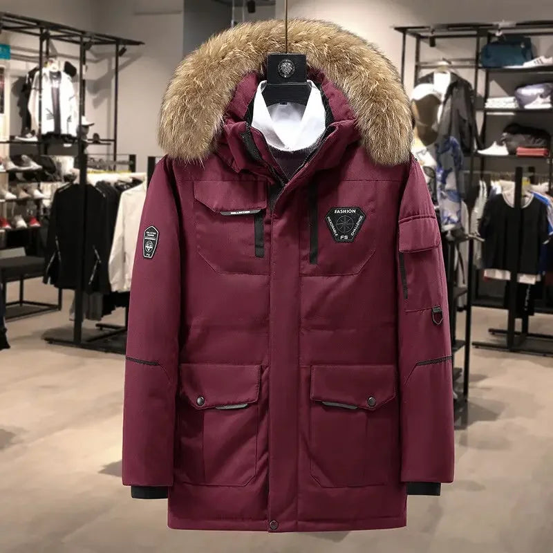 Veste à capuche en duvet de canard pour hommes  Parka d’hiver chaude et coupe-vent