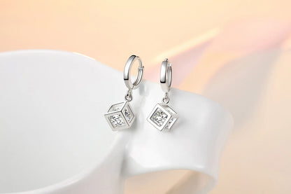 Boucles d'oreilles créoles en argent regardé 925 pour femmes, cube magique simple, accessoires de bijoux de mariage, tempérament