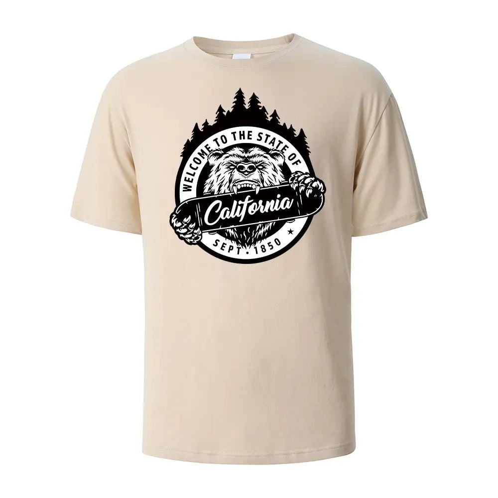 T-shirt californien 100% coton – Homme & femme, été, col rond, respirant et manches courtes