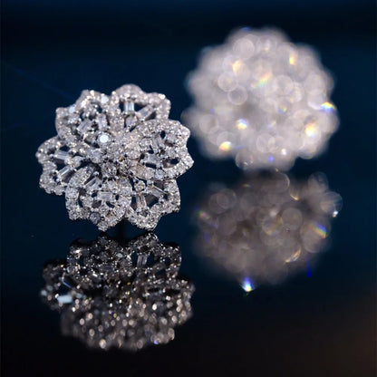 Shelly luxe réel 18K or blanc massif Au750 bijoux diamants naturels 0.90 carats squelette fleurs boucles d'oreilles pour les femmes cadeau