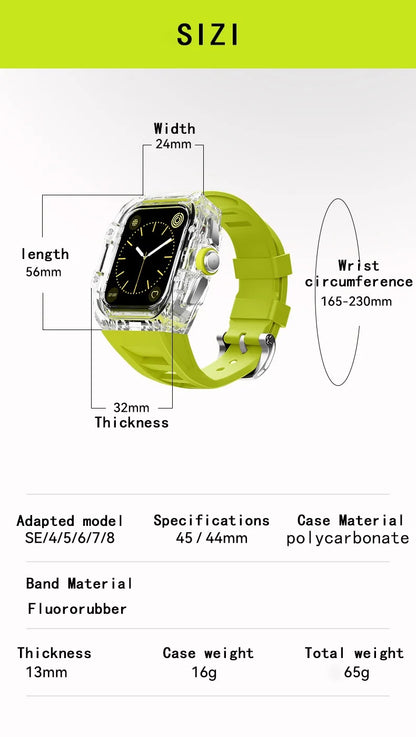 Coque Transparente + Bracelet Fluoroélastomère pour Apple Watch (44/45 mm)