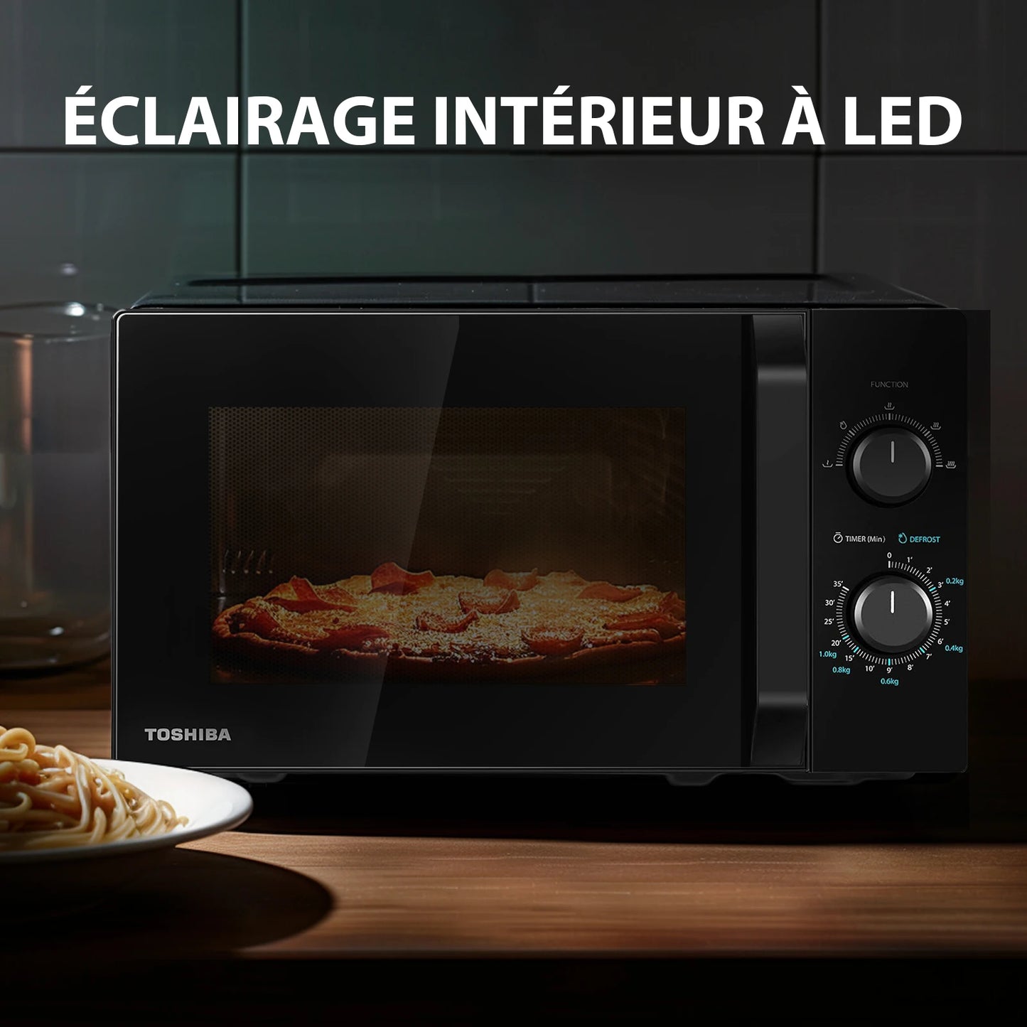 Toshiba Four à micro-ondes MW2-MM20P(BK) 20 l, 800 W, 5 Matériaux recyclables avec fonction de dégivrage pratique, Éclairage LED, MW2-MM20P(BK)