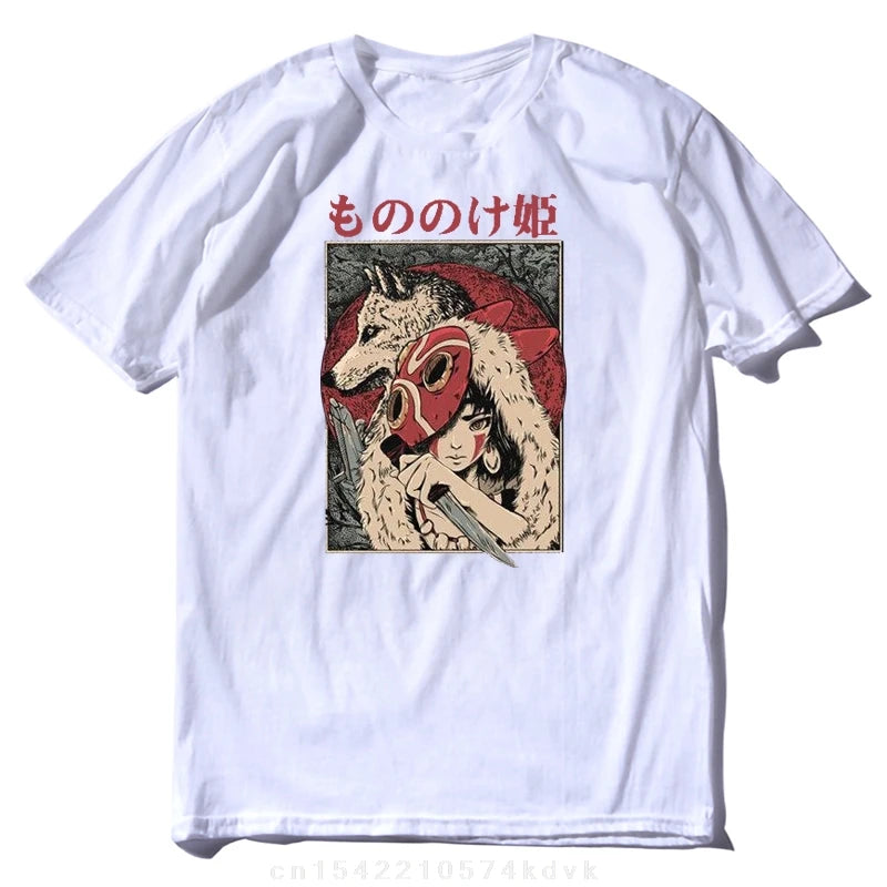 T-shirt homme coton 100% – Anime Princesse Mononoke, col rond décontracté manches courtes