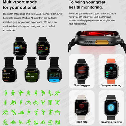 Montre Connectée GUHUAVMI Apple Watch Ultra 2 – AMOLED, Suivi Santé, Multi-Sports, IP67