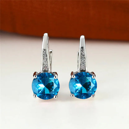 Boucles d'oreilles rondes en pierre blanche pour femmes, bijoux de mariage, cristal, classique, argent, document, femme, luxe