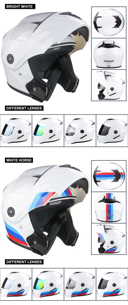 Uchoose Casque à Section transversale Double lentille Certification DOT Casque de moto de sécurité Casque à rabat modulaire Casque unisexe avec visière