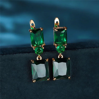 Boucles d'Oreilles Carrées en Clip Vert pour Femme, Bijoux Mignons, Vintage, en Or, pour Document de Mariage