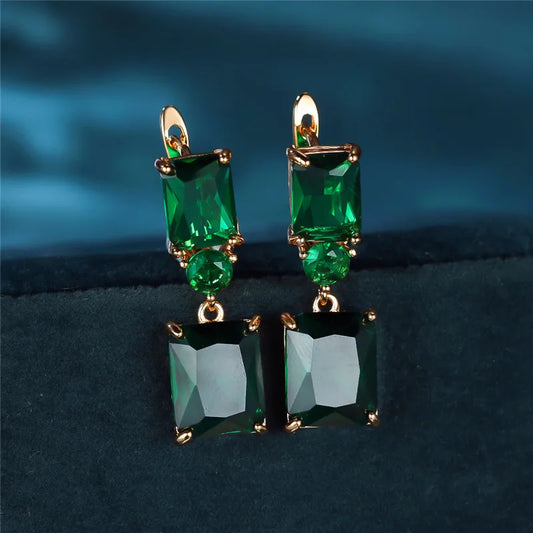 Boucles d'Oreilles Carrées en Clip Vert pour Femme, Bijoux Mignons, Vintage, en Or, pour Document de Mariage