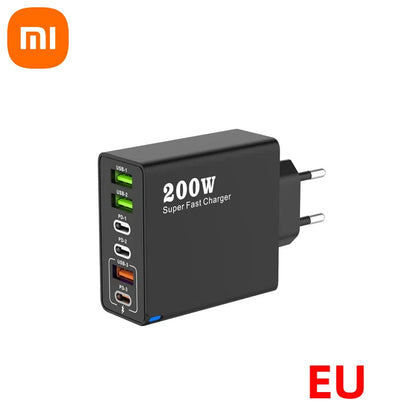 Xiaomi 200W charge Super rapide 6 ports USB C chargeur PD3.0 USB C Type C chargeur de téléphone portable pour iPhone 16 Samsung Xiaomi ipad