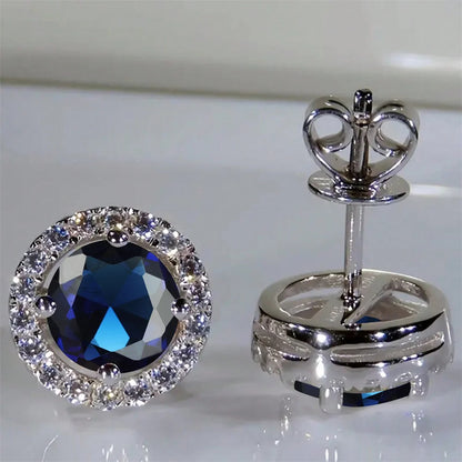 Boucles d'oreilles classiques en pierre ronde à quatre griffes pour femmes, cristal arc-en-ciel, Zircon multicolore, couleur argent, bijoux de fiançailles