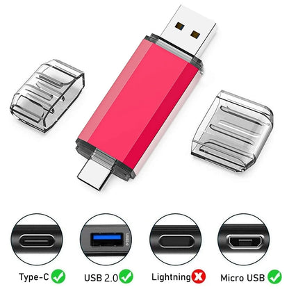 BINFUL 2NI1 TYPE-C USB 2.0 clé USB 2 to 1 to 512GB clé USB haute vitesse avec porte-clés clé mémoire cadeau d'affaires créatif U d