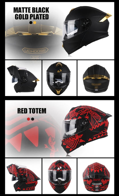 Uchoose-d'expériences intégraux approuvés DOT pour hommes et femmes, équipement de protection contre les collisions, casque rabattable pour moto, double pare-soleil