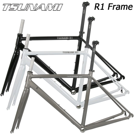 Le Cadre: TSUNAMI-Road Bicycle Frame, R1 Aluminum Alloy, 700C Rim Brake, C Clamp, Bicycle Rear Frame, Carbon Fork, New, 2024