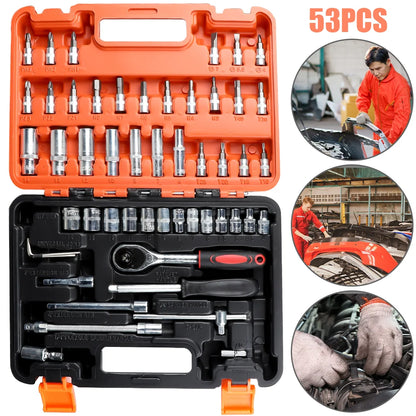 53 pièces/ensemble Kit d'outils de réparation de voiture jeu de douilles d'entraînement outils de réparation de voiture clé dynamométrique à cliquet Combo outil de réparation automobile jeu de douilles d'embout