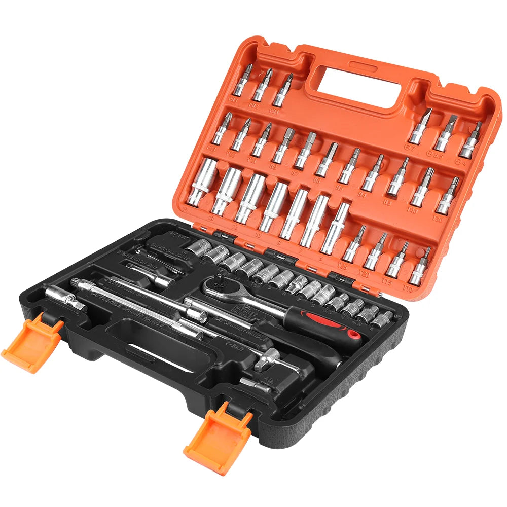 53 pièces/ensemble Kit d'outils de réparation de voiture jeu de douilles d'entraînement outils de réparation de voiture clé dynamométrique à cliquet Combo outil de réparation automobile jeu de douilles d'embout