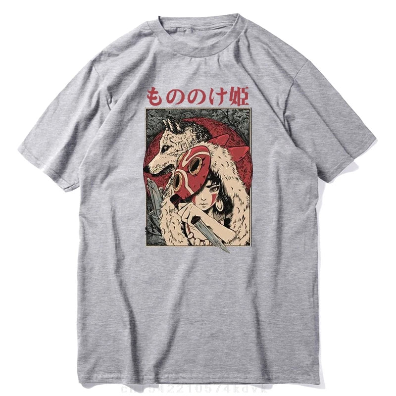 T-shirt homme coton 100% – Anime Princesse Mononoke, col rond décontracté manches courtes
