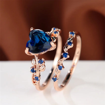 Ensemble de bagues en forme de cœur pour femmes, bleu Royal, vert, noir, rouge, couleur or Rose, Zircon blanc, bandes de mariage, bijoux pour la fête des mères