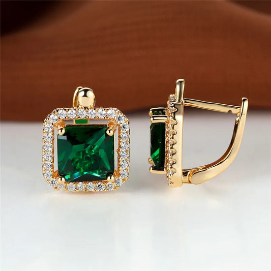 Boucles d'oreilles carrées en pierre verte et Zircon pour femmes, jolies boucles d'oreilles en pierre de naissance en cristal, style Boho, couleur or, petites boucles d'oreilles pour femmes, bijoux