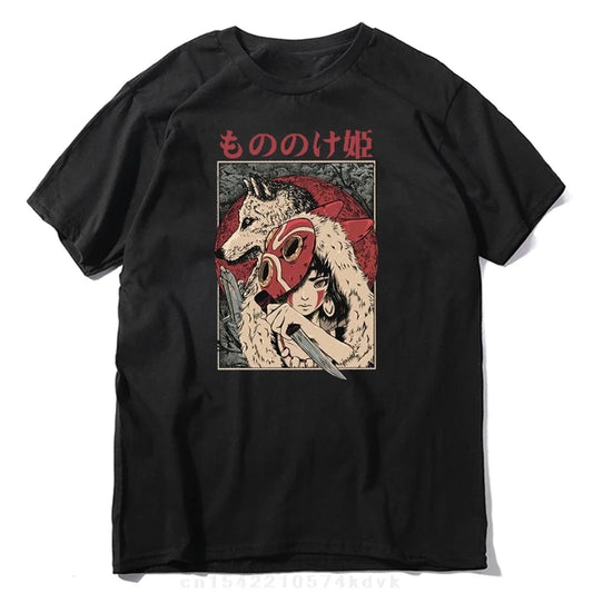 T-shirt homme coton 100% – Anime Princesse Mononoke, col rond décontracté manches courtes
