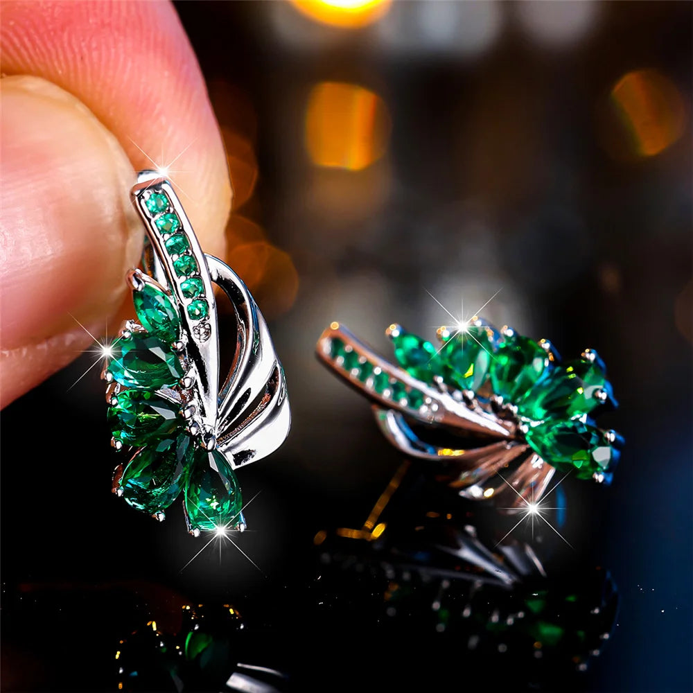 Boucles d'oreilles clip en pierre pour femme, bijoux de mariage, breloque, document doré, couleur verte, luxe