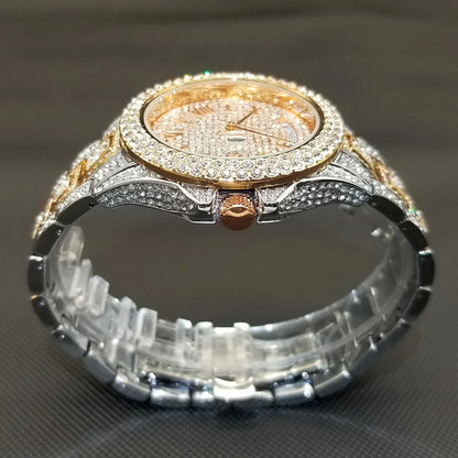 TikTok montre-bracelet en diamant pour hommes de luxe plaqué or 18 carats montres à quartz jour Date discothèque montre de fête unisexe rappeur bijoux